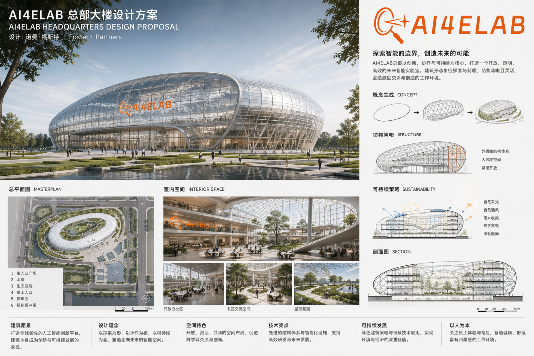 AI4ELAB总部大楼设计图（AI娱乐版）