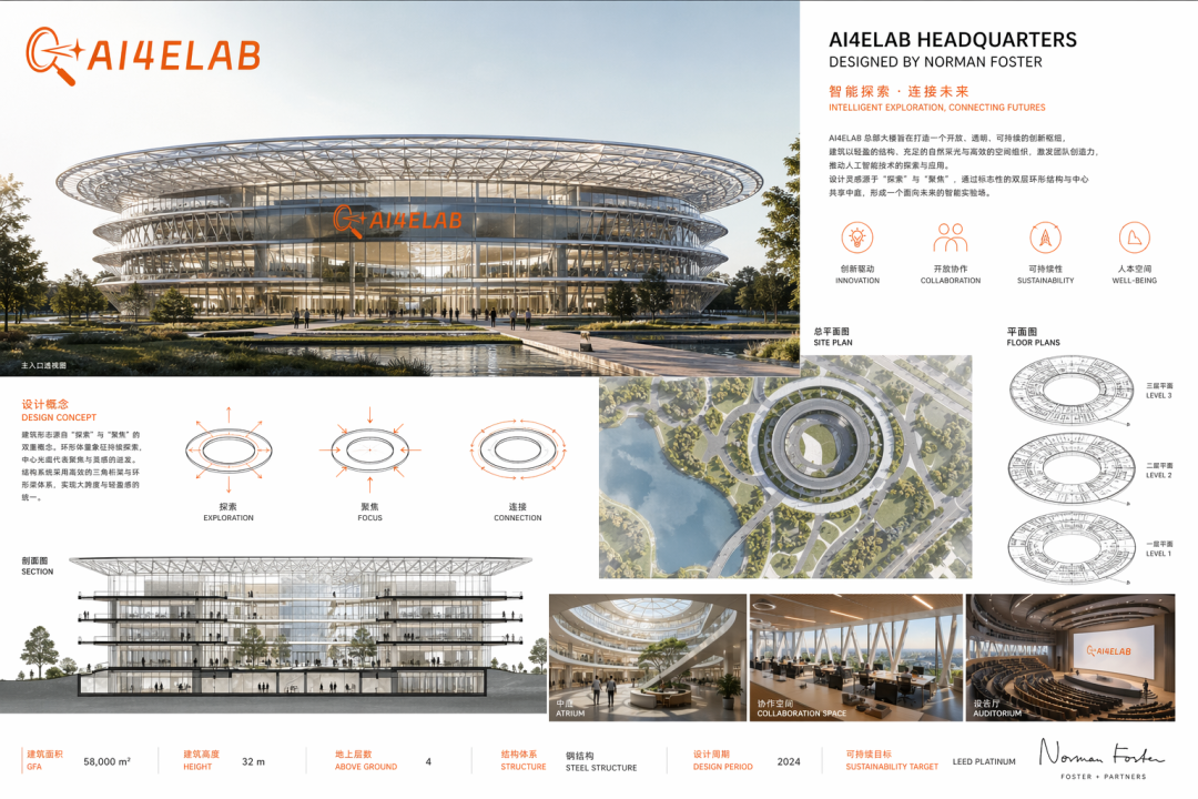 AI4ELAB总部大楼设计图（AI娱乐版）