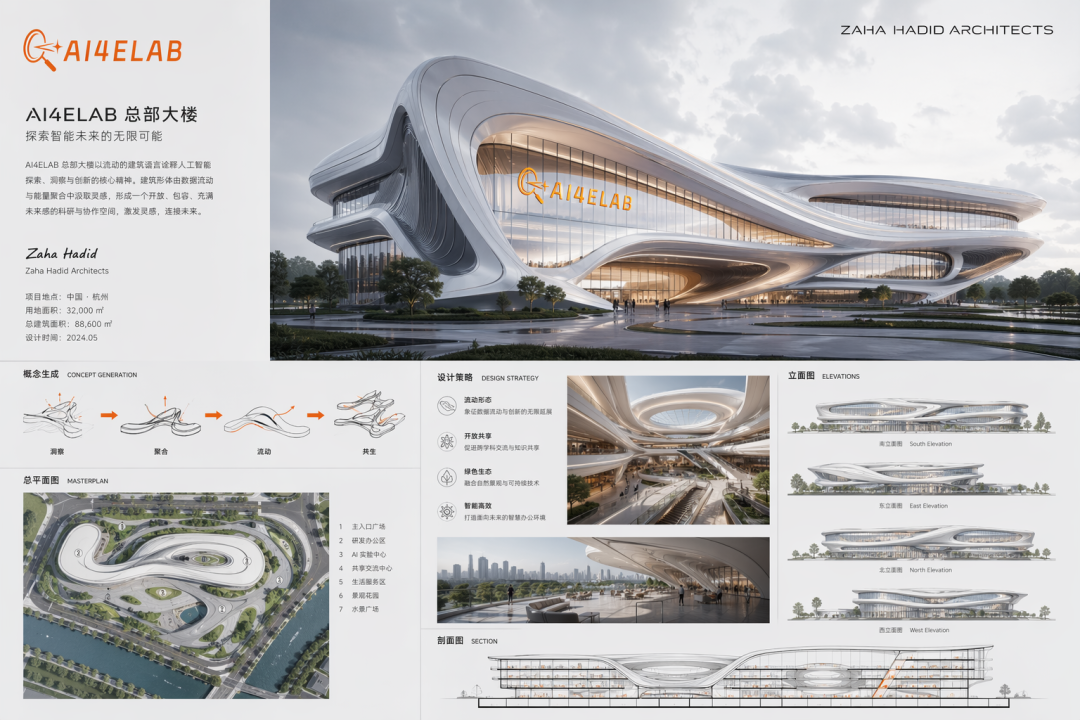 AI4ELAB总部大楼设计图（AI娱乐版）
