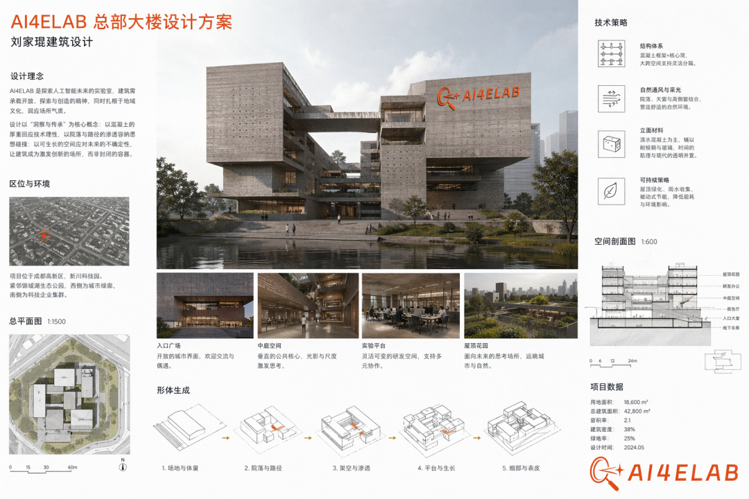 AI4ELAB总部大楼设计图（AI娱乐版）
